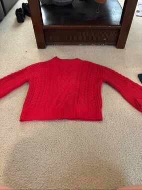 Red Cable Knit Crewneck Sweater - Women's